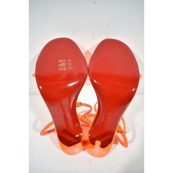 Christian Louboutin So Me 100 Orange Patent Ankle Strap Sandal Heel Pump 38